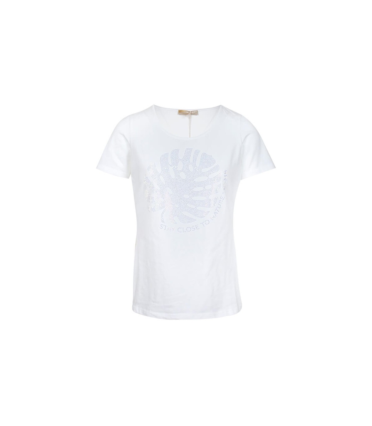 Camiseta mujer manga corta con strass de algodón