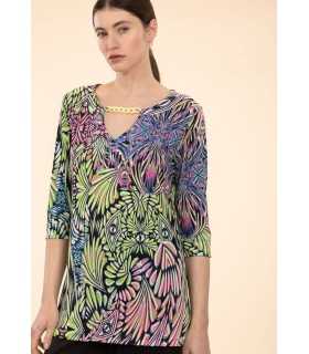 Camiseta Estampada Cadena Escote Anna Mora Mujer