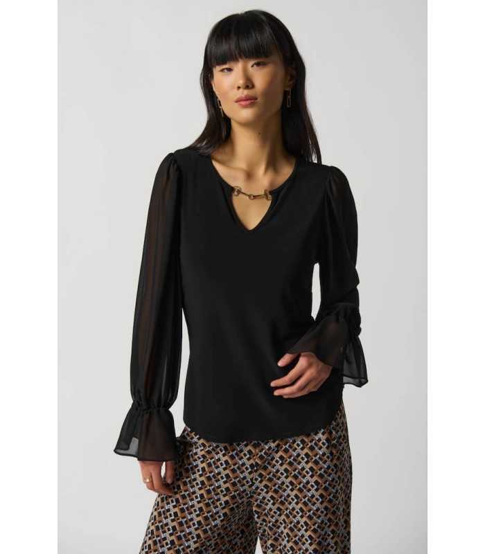 Top Negro Volantes Joseph Ribkoff Mujer