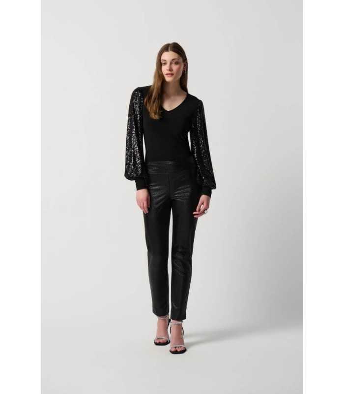 Top Negro Manga Abullonada Joseph Ribkoff Mujer