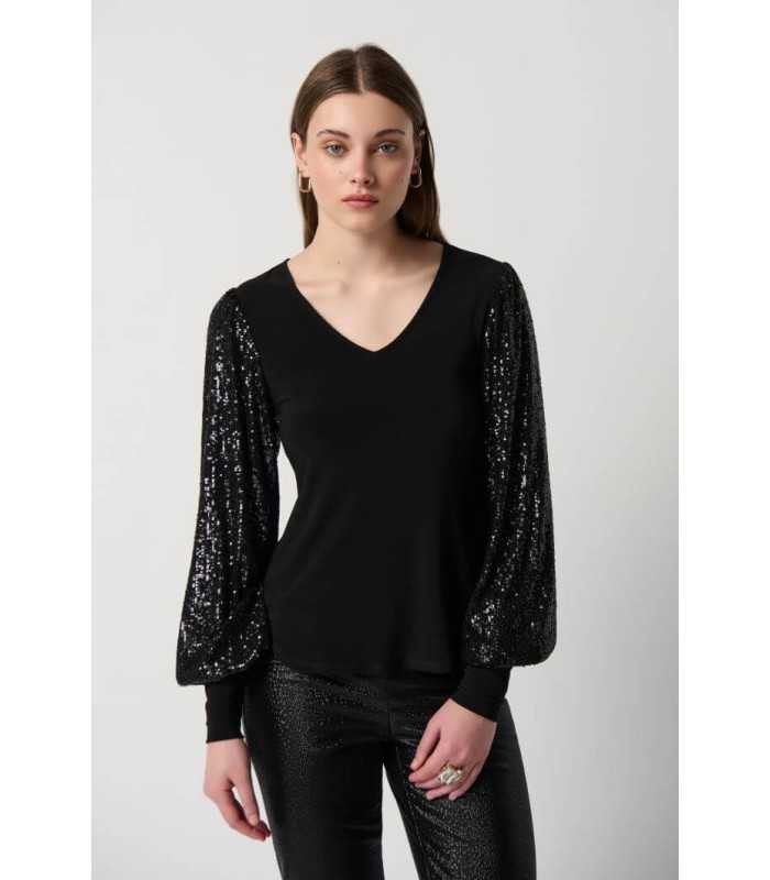 Top Negro Manga Abullonada Joseph Ribkoff Mujer