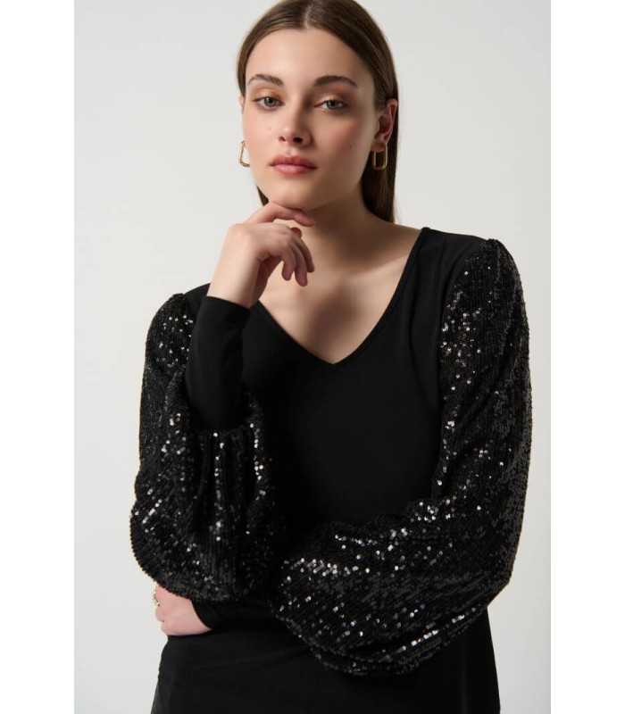 Top Negro Manga Abullonada Joseph Ribkoff Mujer