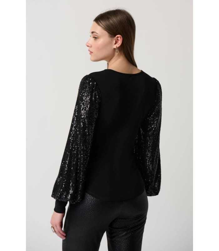 Top Negro Manga Abullonada Joseph Ribkoff Mujer