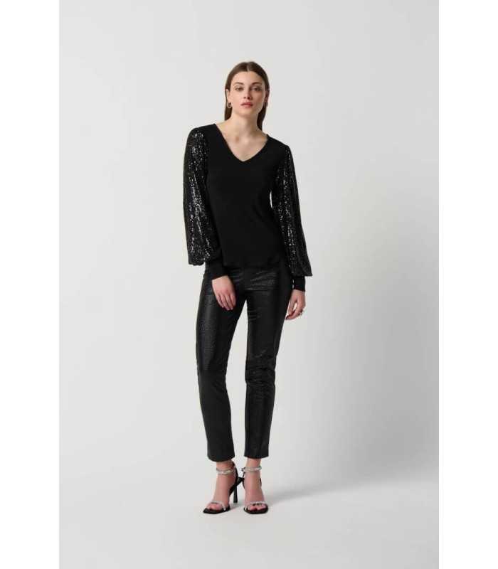 Top Negro Manga Abullonada Joseph Ribkoff Mujer