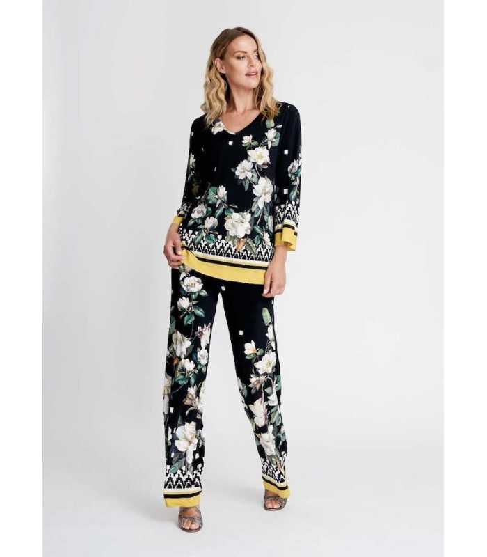 Blusón Negro Flores Piero Moretti Mujer