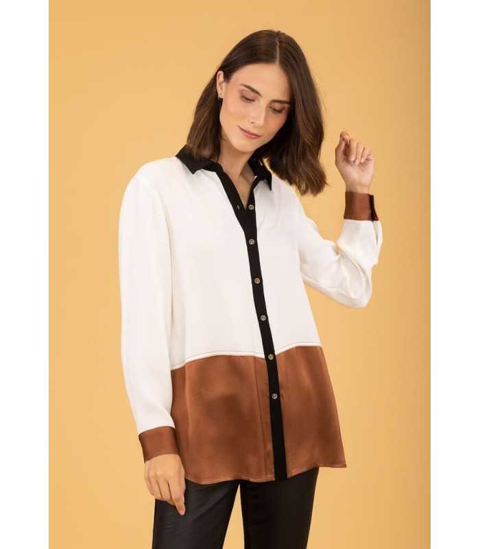 Camisa Satinada Tricolor Anna Mora Mujer