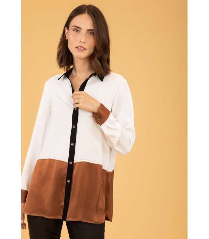 Camisa Satinada Tricolor Anna Mora Mujer