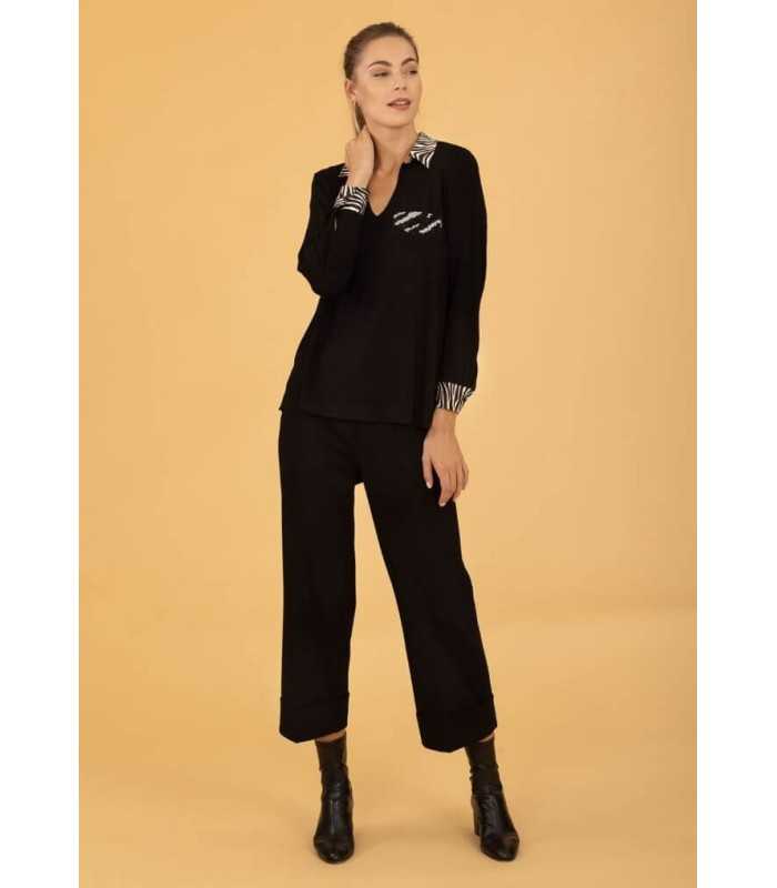 Camiseta Polo Negra Anna Mora Mujer