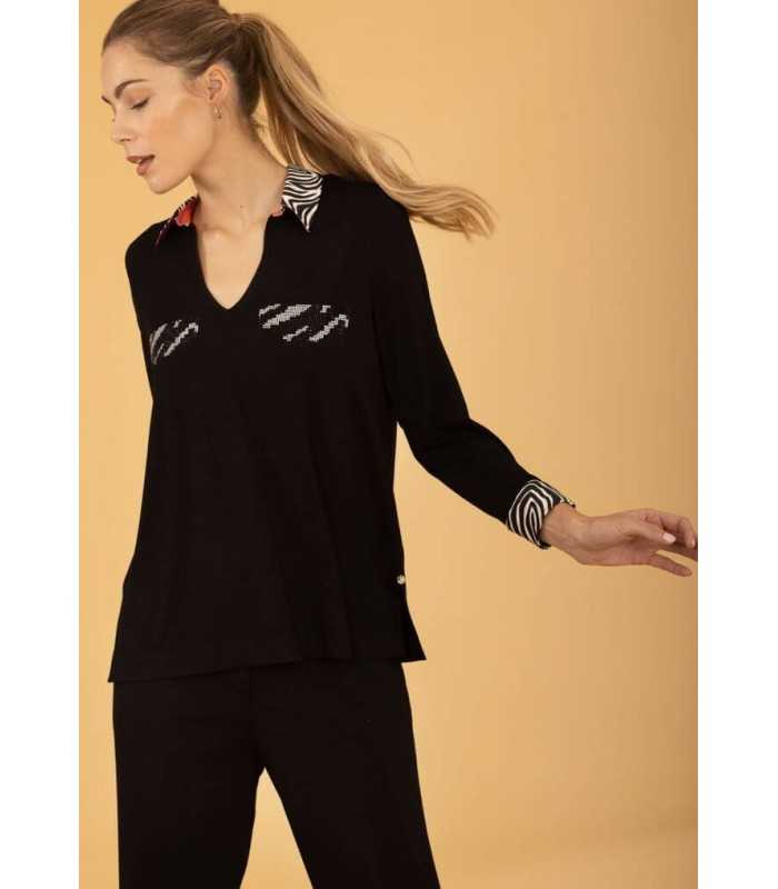 Camiseta Polo Negra Anna Mora Mujer