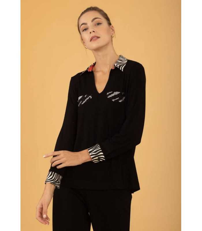 Camiseta Polo Negra Anna Mora Mujer