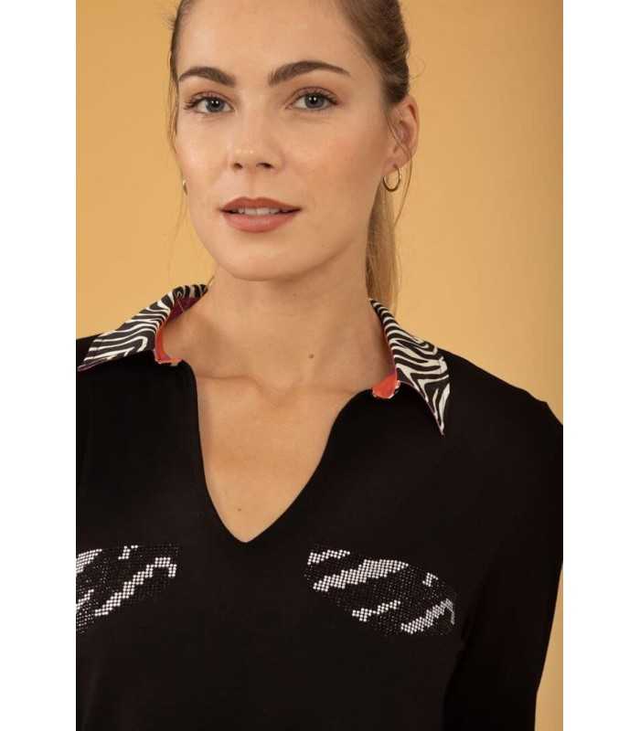 Camiseta Polo Negra Anna Mora Mujer