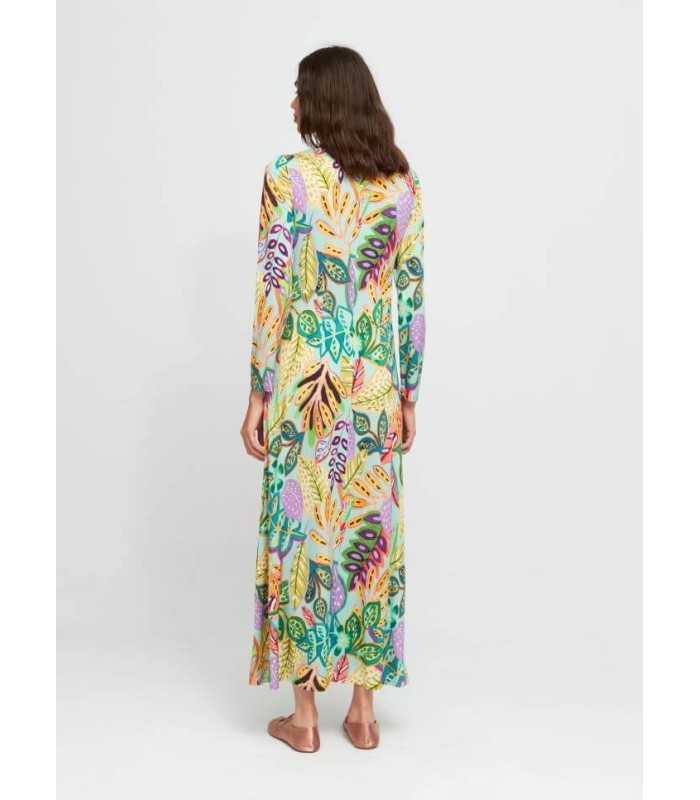 Vestido Turquesa Estampado Hojas Aldo Martins Mujer