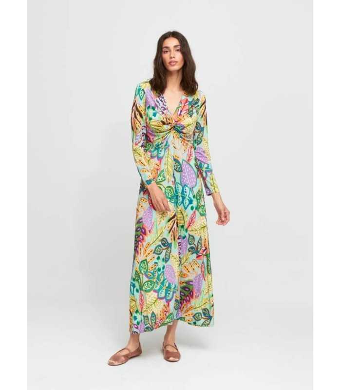 Vestido Turquesa Estampado Hojas Aldo Martins Mujer