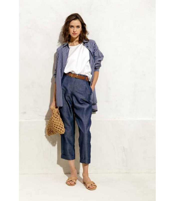 Camisa Rayas Azules Maria Bellentani Mujer