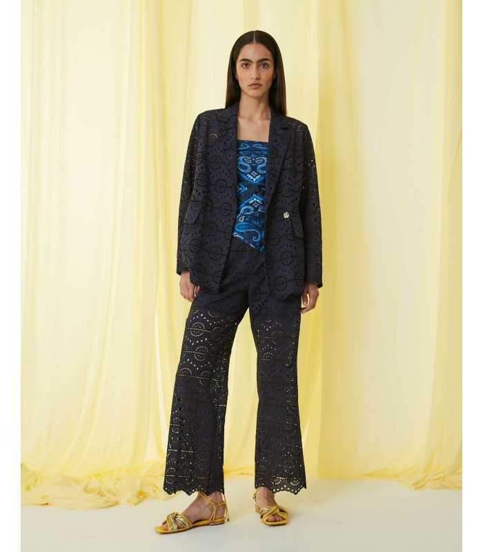 Pantalón Negro Troquelado Sfizio Mujer