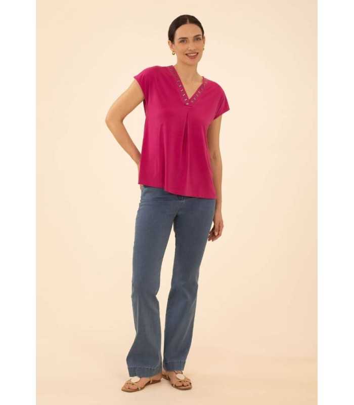 Camiseta Fucsia Tachas Anna Mora Mujer