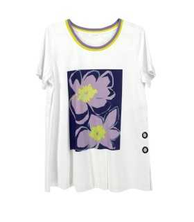 Camiseta Dibujo Flores Pisonero Mujer