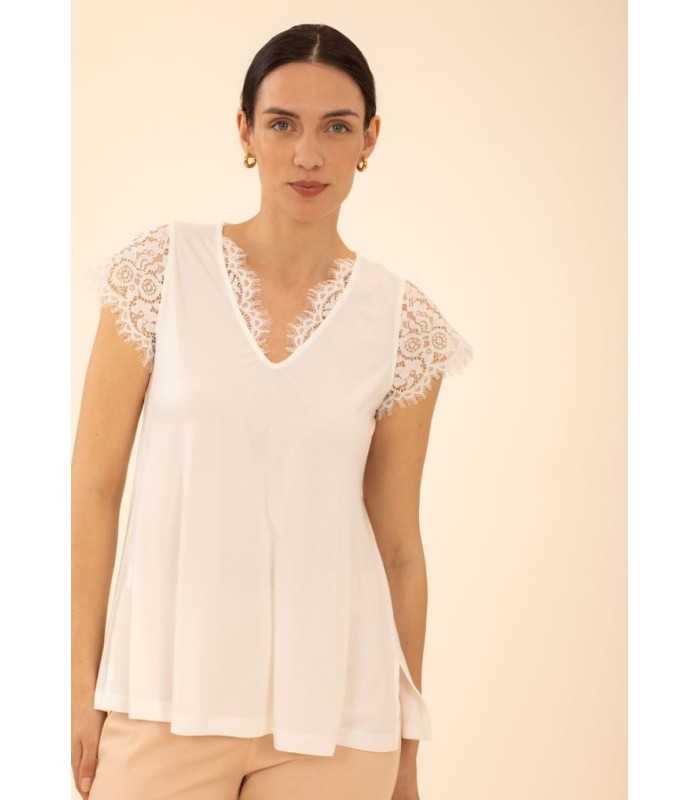Top Blanco Encaje Anna Mora Mujer
