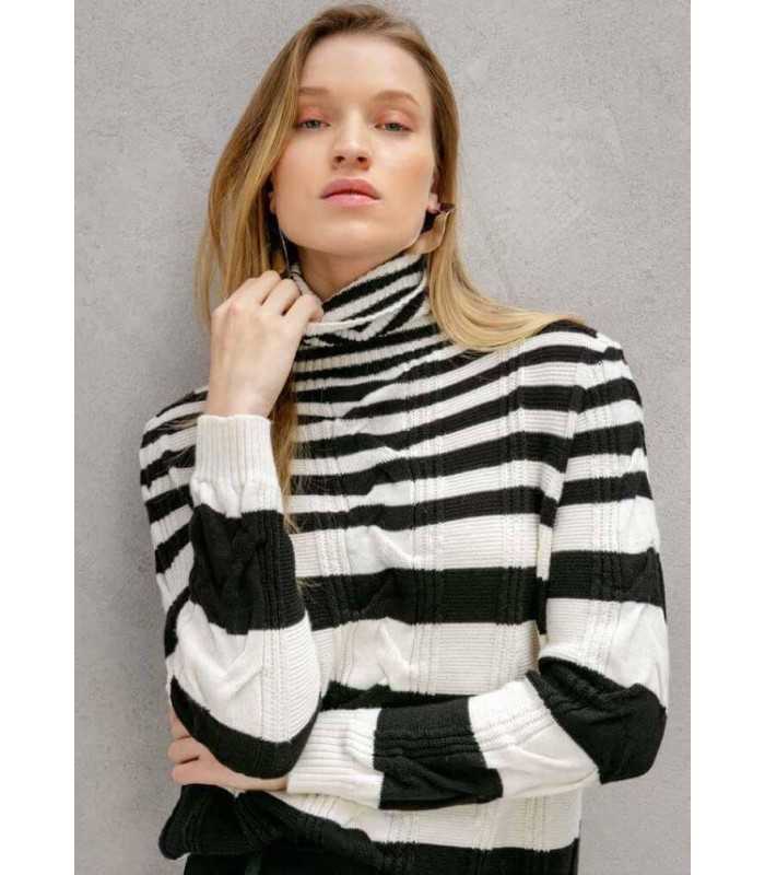 Suéter Rayas Blanco Negro Maria Bellentani Mujer