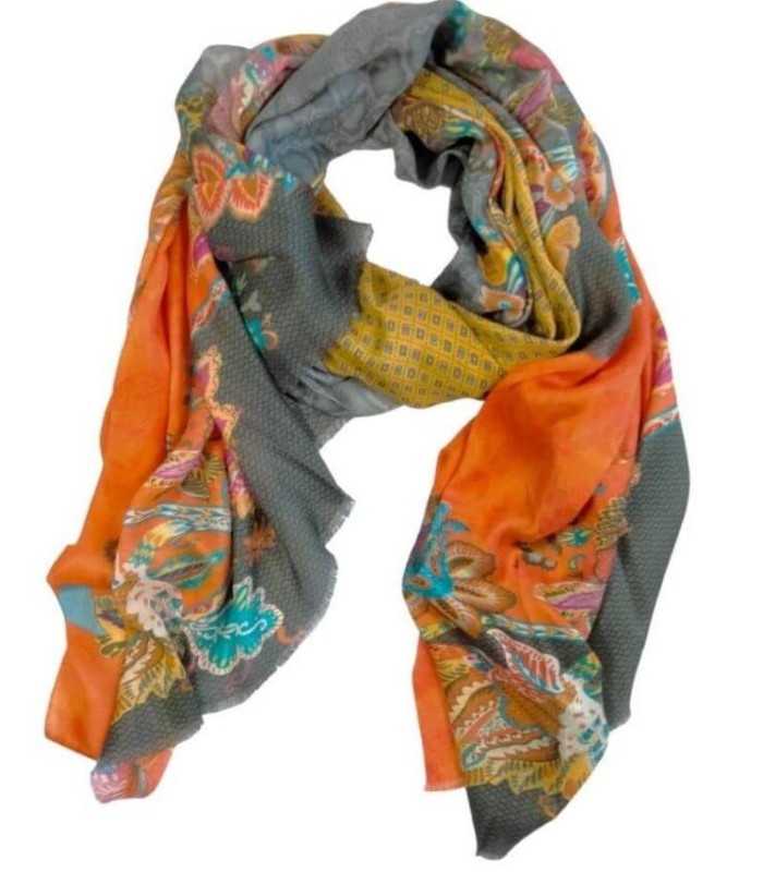 Chal Gris Naranja Estampado Noga Mujer
