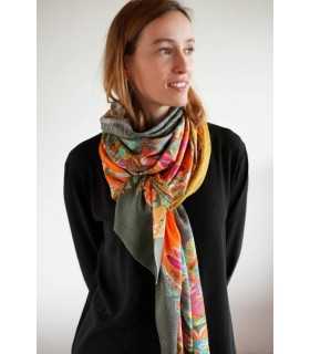 Chal Gris Naranja Estampado Noga Mujer