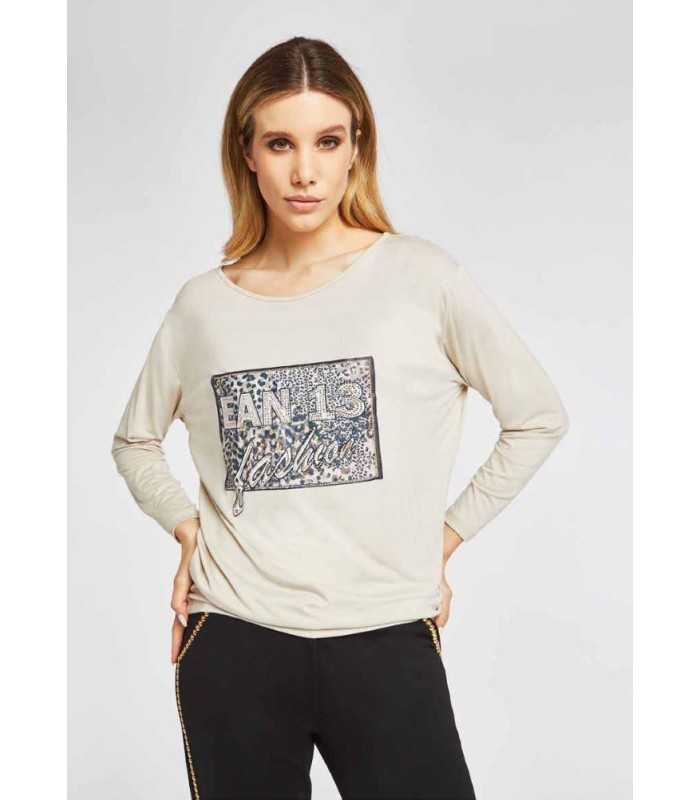 Blusa Beige Cristales Ean13 Mujer