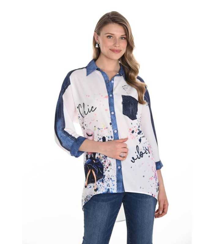 Blusón Camisero Estampado Frank Lyman Mujer