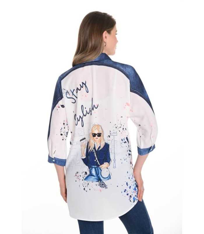 Blusón Camisero Estampado Frank Lyman Mujer