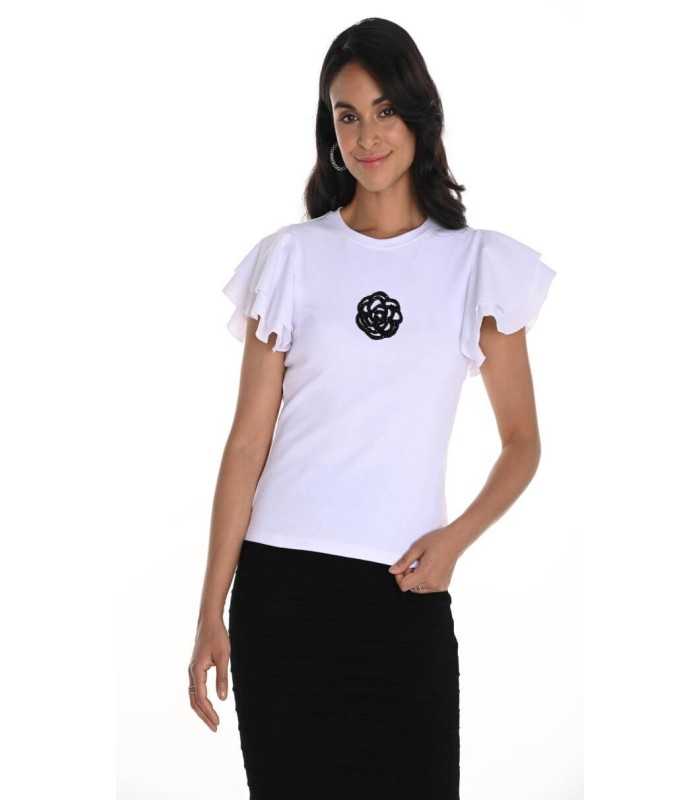 Camiseta Blanca Volantes Frank Lyman Mujer