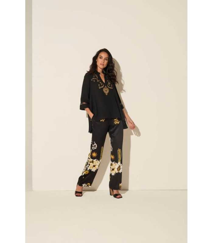 Camisa Negra Detalles Dorados Piero Moretti Mujer