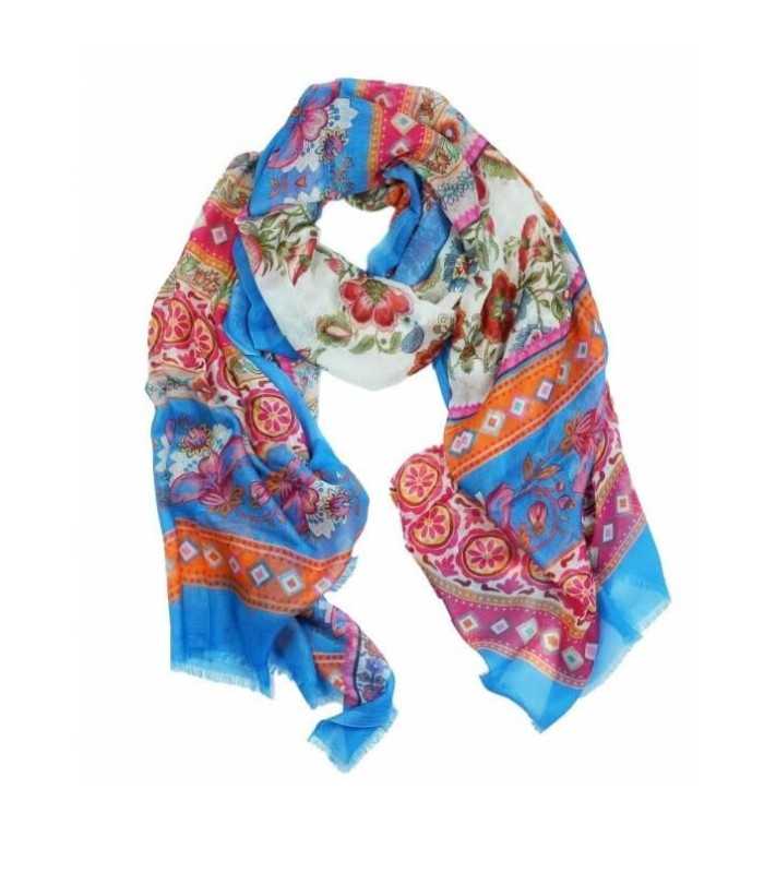 Fular Azul Flores Noga Mujer