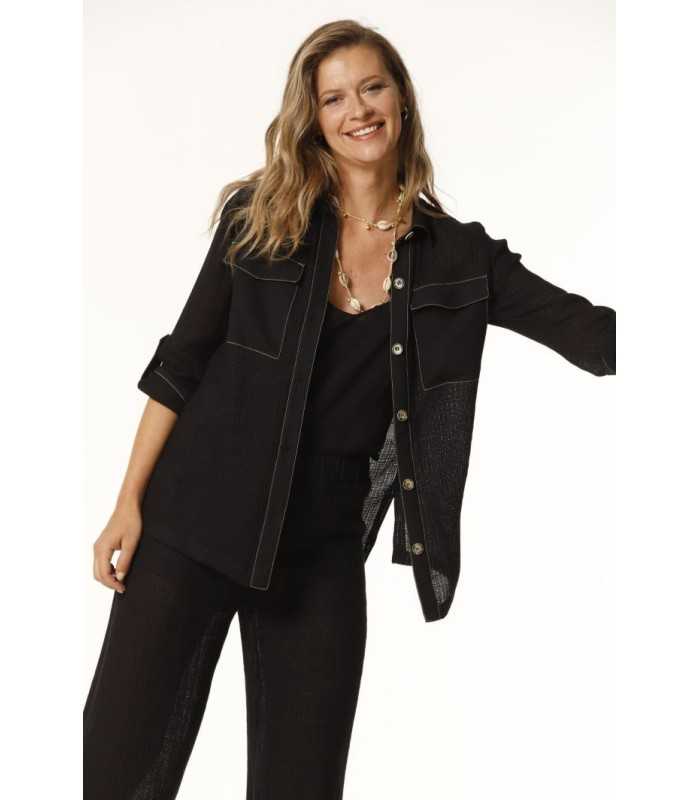 Chaqueta Lino Negra Oky Mujer