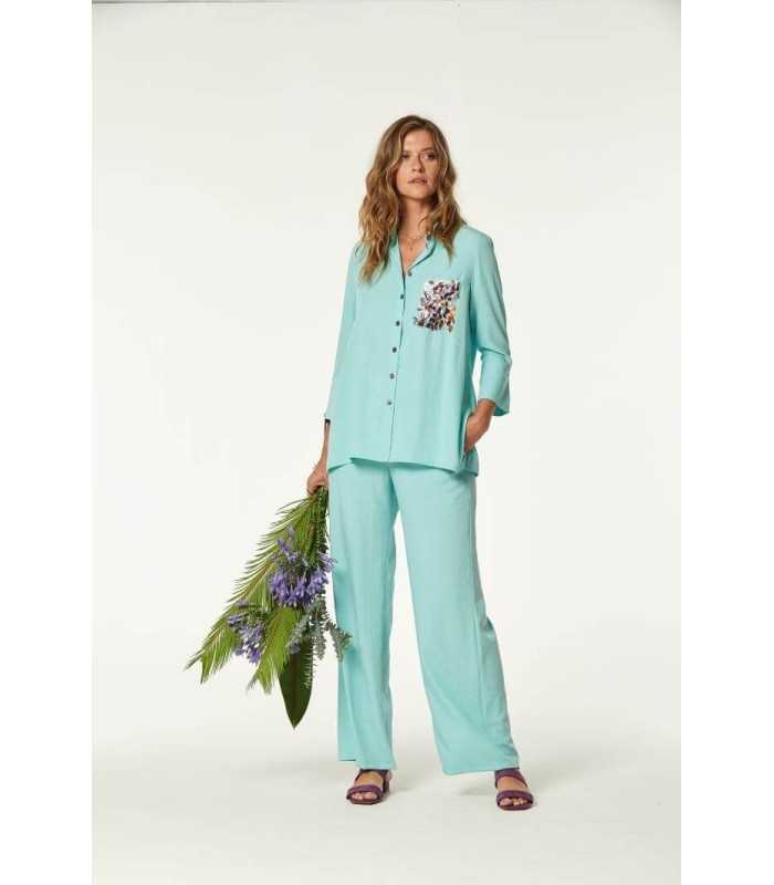 Camisa Lino Turquesa Oky Mujer