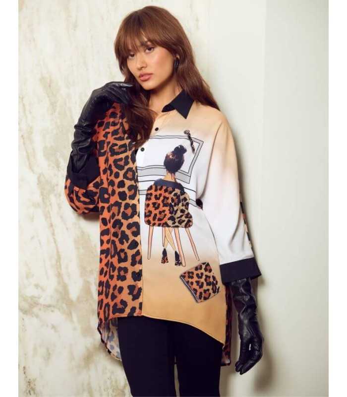 Blusa Animal Print Dibujo Frank Lyman Mujer