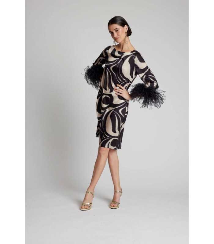 Vestido Bicolor Plumas Moskada Mujer