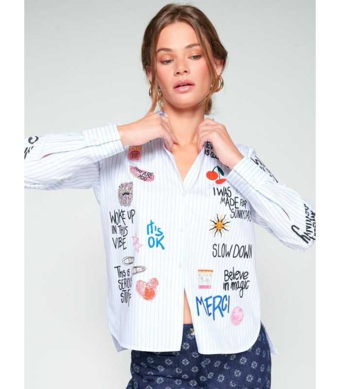 Camisa Rayas Serigrafia Vilagallo Mujer