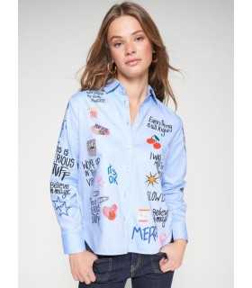 Camisa Azul Serigrafia Vilagallo Mujer