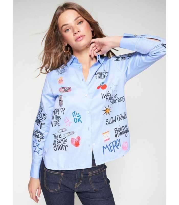 Camisa Azul Serigrafia Vilagallo Mujer