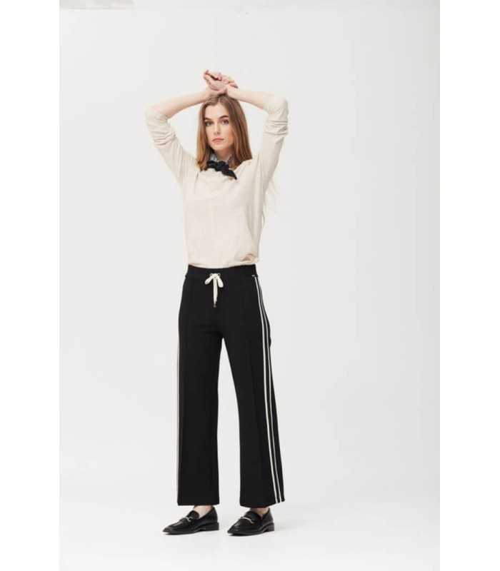 Pantalón Negro Rayas Blancas Oky Mujer