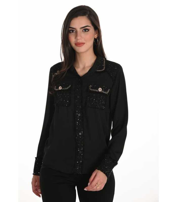 Camisa Negra Brillos Frank Lyman Mujer