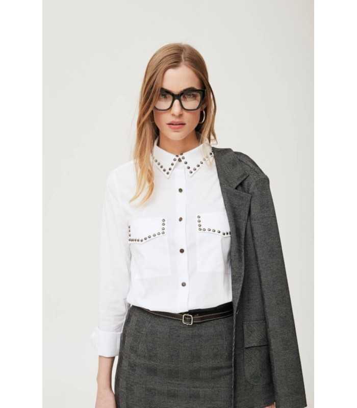 Camisa Blanca Tachuelas Oky Mujer