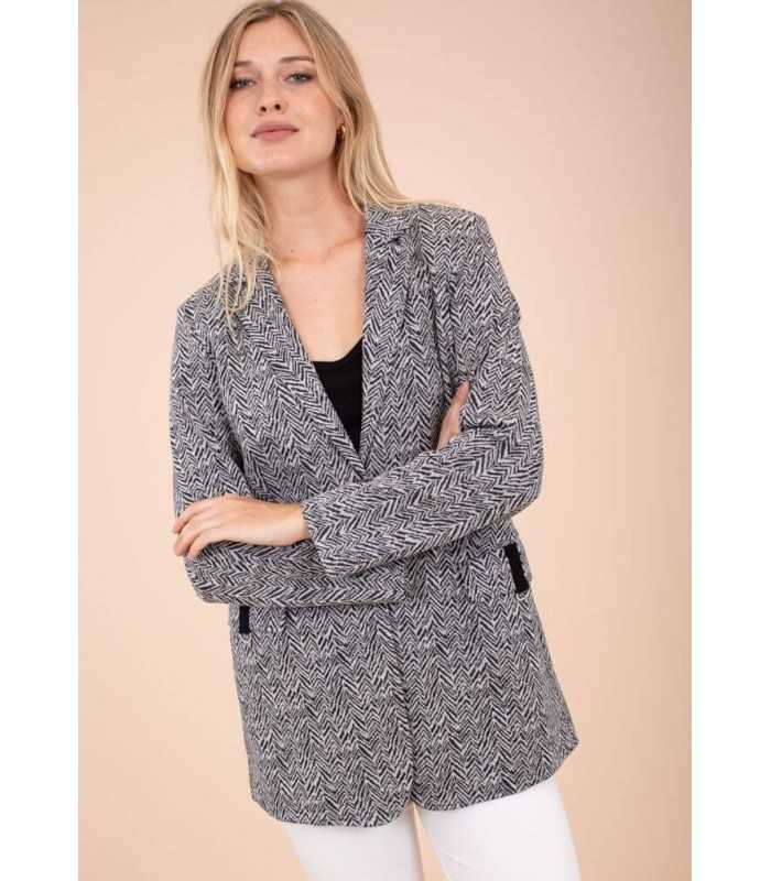 Blazer Gris Espiga Anna Mora Mujer