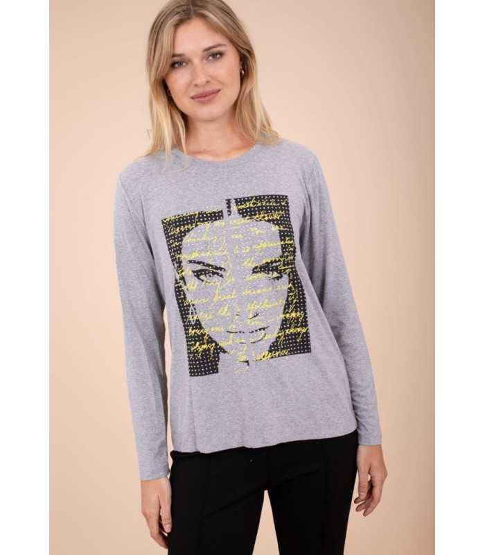 Camiseta Gris Dibujo Anna Mora Mujer