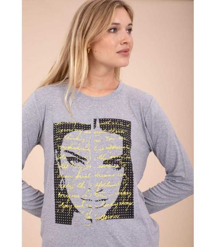 Camiseta Gris Dibujo Anna Mora Mujer