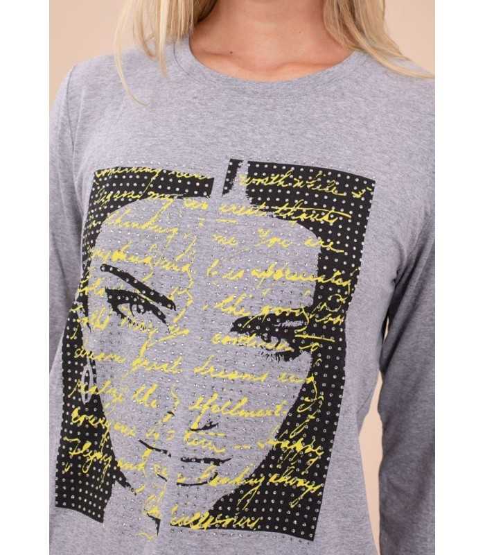 Camiseta Gris Dibujo Anna Mora Mujer