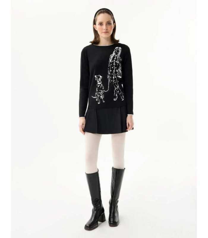 Suéter Negro Dibujo Leo&Ugo Mujer