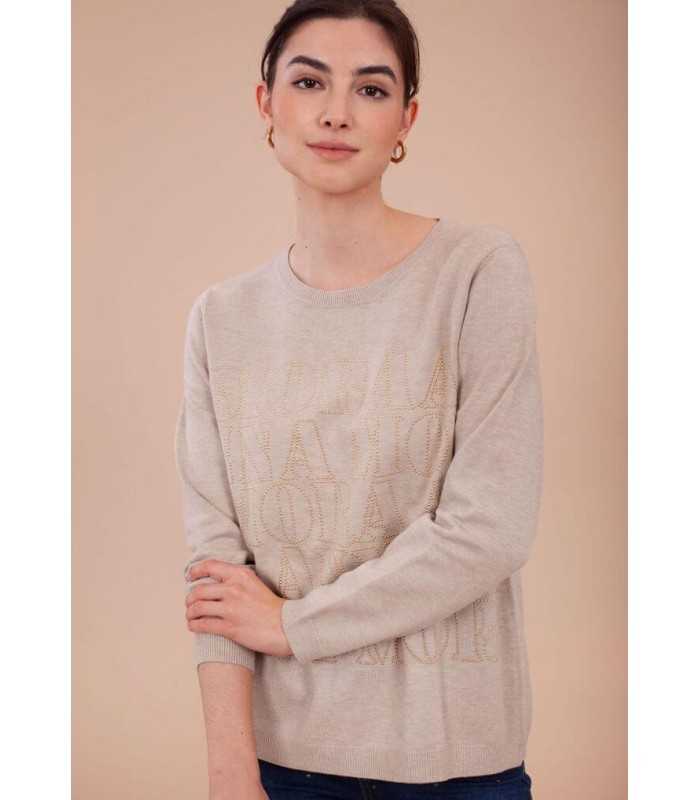 Suéter Beige Apliques Anna Mora Mujer