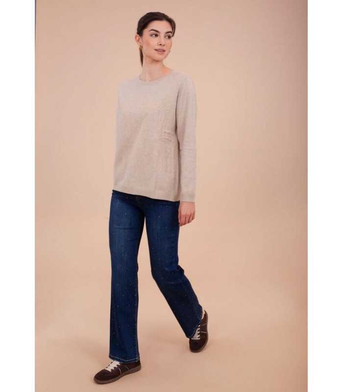 Suéter Beige Apliques Anna Mora Mujer