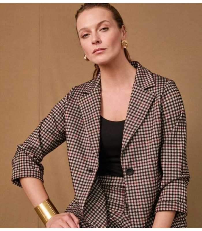 Chaqueta Estampada Cuadros Anna Mora Mujer