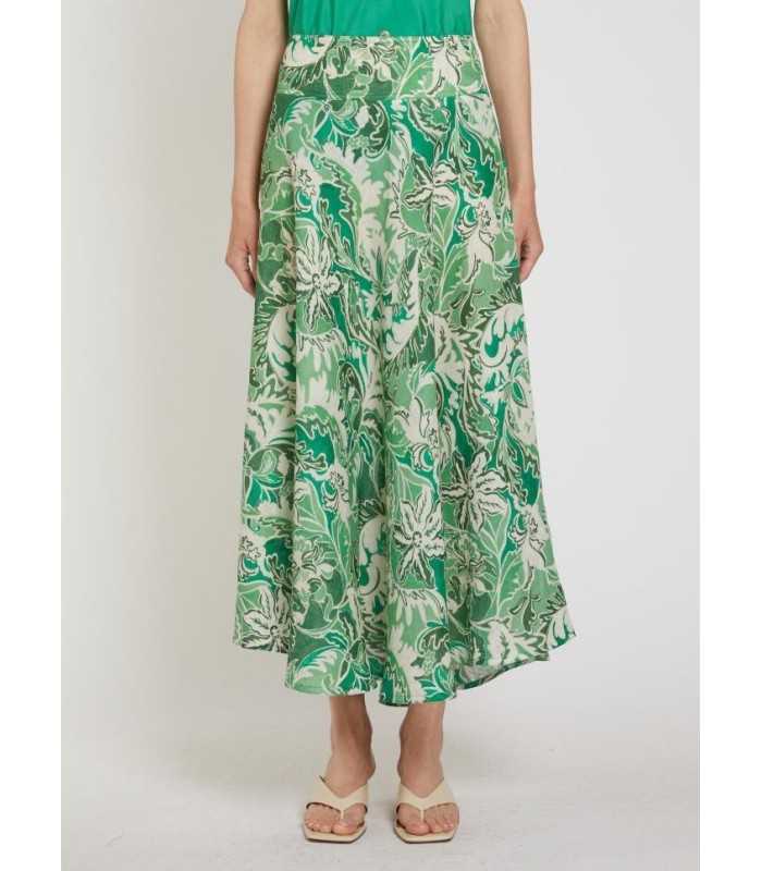 Falda Lino Estampado Verdes Marella Mujer